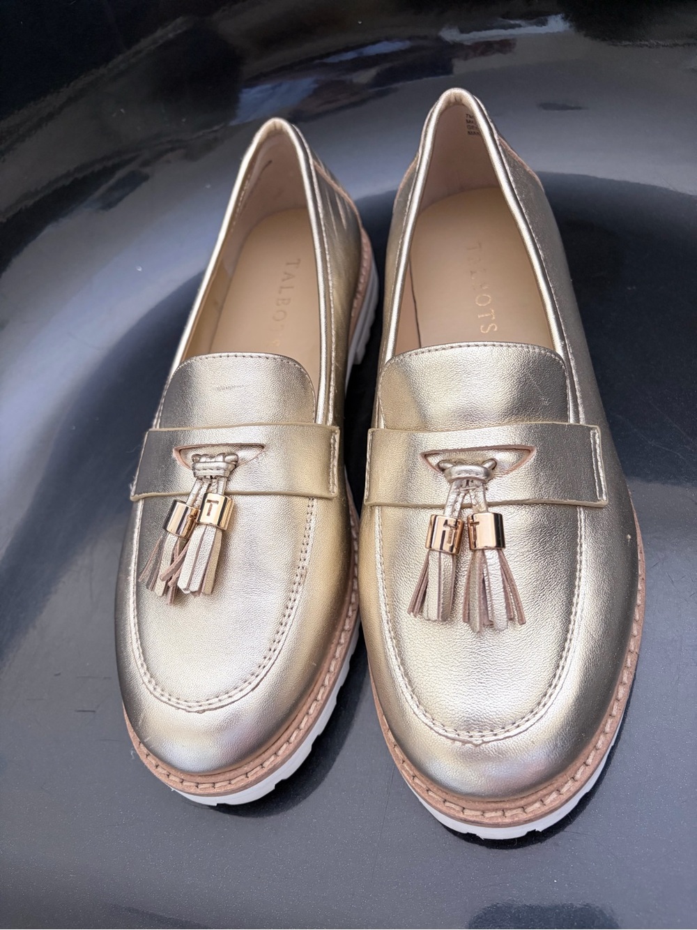Talbots Metallic Gold Tassel Penny Loafers (worn once)